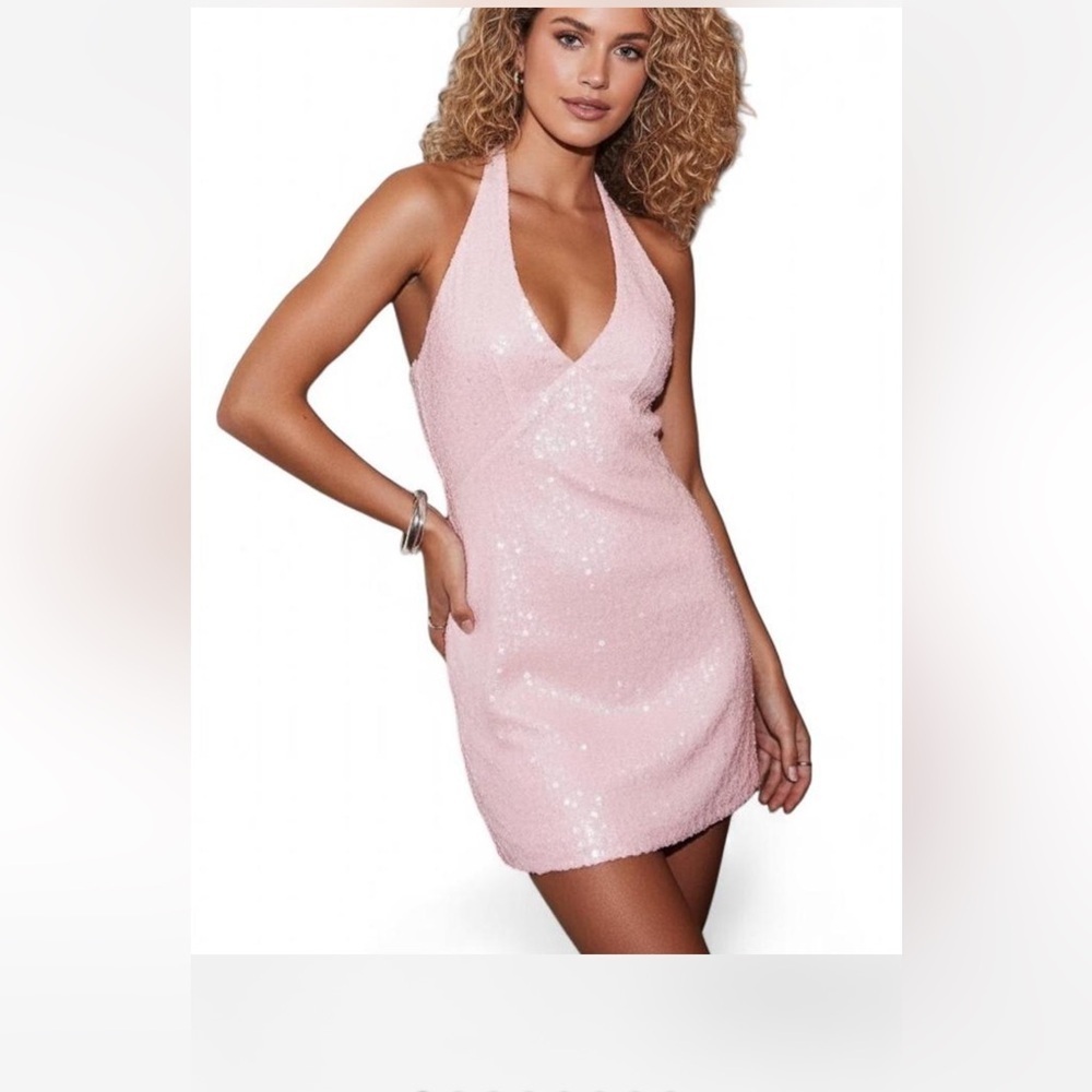 Princess Polly Pink Halter Sequin Mini Dress